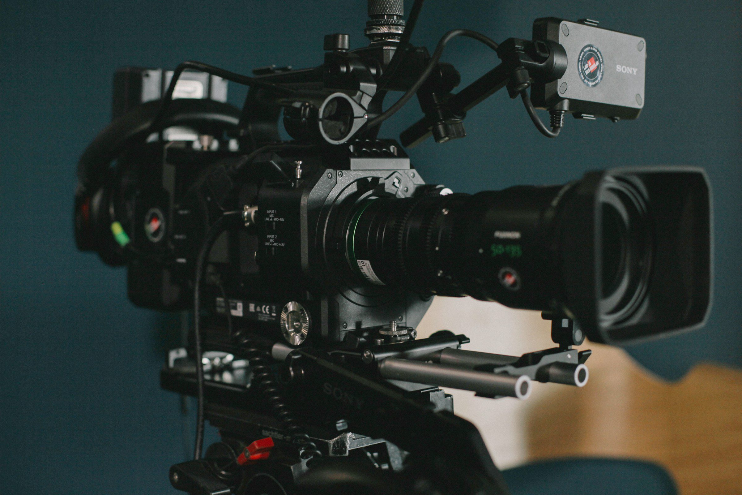 Professional video camera on a tripod.